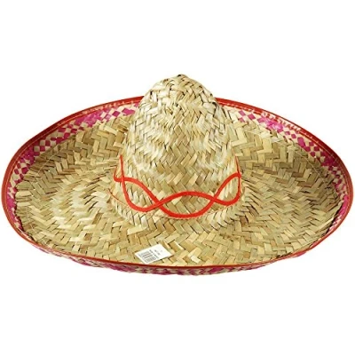 Image of Henbrandt Adult Straw Sombrero with Coloured Rim Large Novelty Hat One Size Fancy Dress Costume Accessory