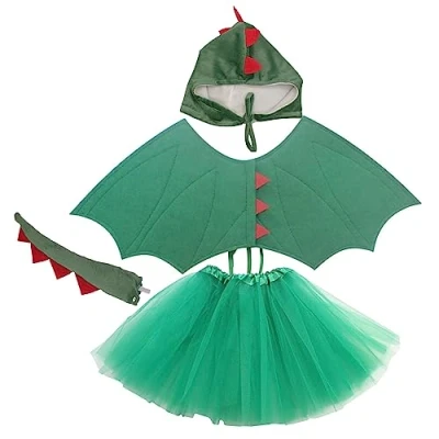 Image of Topkids Accessories Tutu and Animal Headband Costumes for Kids, Girls Dressing Up Costumes, Fancy Dress, Toddler Dress Up, Dragon Costume, Devil Ladybird Costume (Dragon w/Tutu)