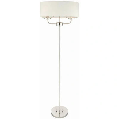 Image of Nixon 2 Light Floor Lamp Nickel Plate, White Silk Effect, Crystal Glass, E14