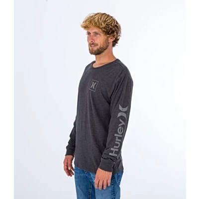 Image of Hurley Men&#039;s Evd OAO Icon Ls T Shirt, Heather Black, M
