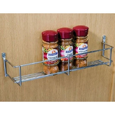 Image of 1 &amp; 3 Tier Chrome Spice Packet Rack Holder for Wall OR Kitchen CUPBOARDS (300mm Hole Centres, Tier)