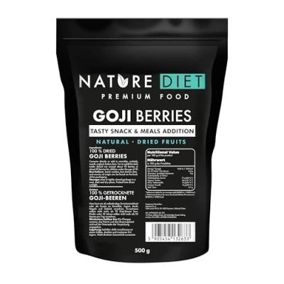 Image of Nature Diet Goji Berries 500g Rich in Fibre &amp; Protein Vegan, Gluten Free Lactose Non GMO Ideal for Snacks, Smoothies Baking