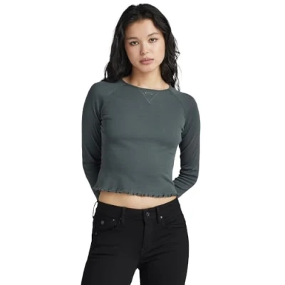 Image of G STAR RAW Women&#039;s Cropped baby sis raglan r t ls wmn, Grey (graphite D23803 1141 996), XL