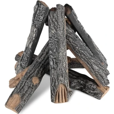 Image of VEVOR 8 Pcs Oak Logs, Gas Fireplace Ceramic Logs for Fire place, Heat Resistant Wood Log Realistic Stackable Branches Fireplace, Firebowl Indoor or Outdoor