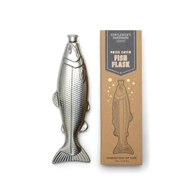 Image of Gentlemen&#039;s Hardware Drink Flasks Gift Boxed Stainless Steel Hip Flask, 130 ML, Fish
