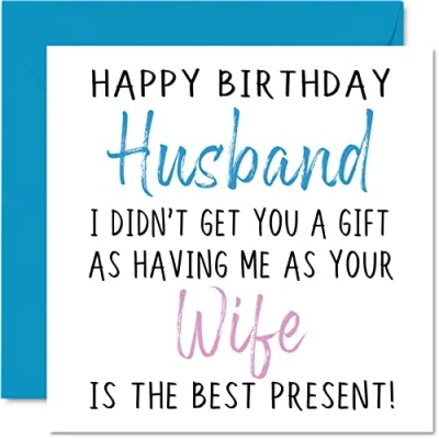 Image of Funny Birthday Cards for Husband from Wife Happy No Gift Card Partner, Hubby Rude Banter Gifts, 145mm x Joke Humour Greeting Him