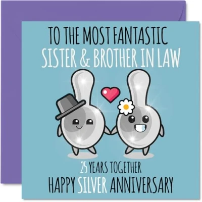 Image of Cute Silver Anniversary Card for Sister &amp; Brother In Law 25 Years Together Happy 25th Wedding Cards Sister, 145mm x Greeting Anniversaries