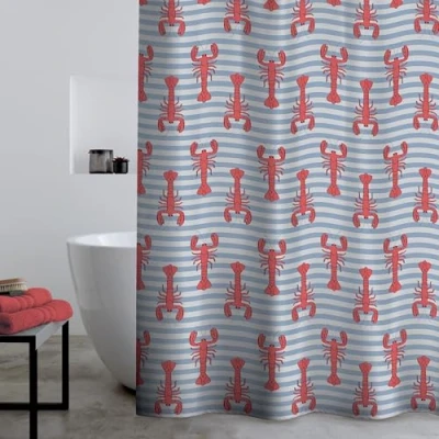Image of Catherine Lansfield Lobster 180x180cm Shower Curtain Panel Red