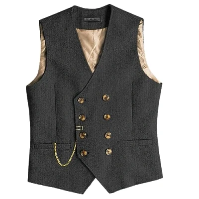 Image of Mens Classic Vintage Suit Waistcoat Double Breasted Vest for Wedding and Party(Black,L)