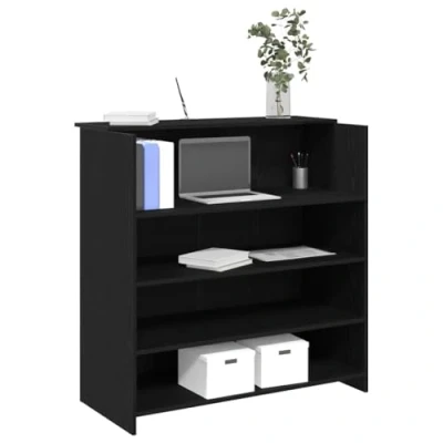 Image of vidaXL Reception Desk Black Oak 100x50x103.5 cm Engineered Wood Lobby Counter for Offices Clincs &amp; Salons Ample Storage Versatile Use