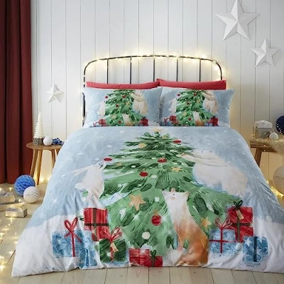 Image of Fusion Winter Friends Easy Care Duvet Cover Set Double Bed Size in Green