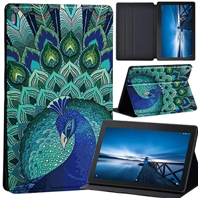Image of Case for Lenovo Tab M10 TB X605F/ X605L/ X505F/ X505L, Leather Tri Fold Stand Cover 10.1 Inch Tablet, (peacock)