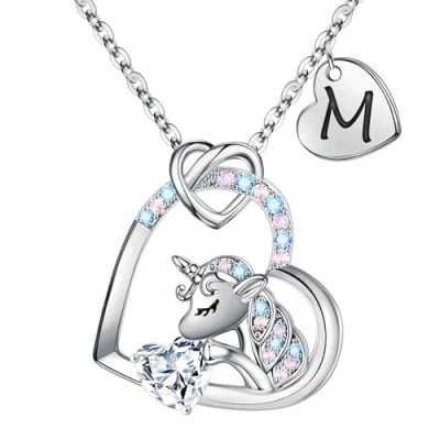 Image of TINGN Unicorn Gifts for Girls, Unicorns Necklaces Teen Girls Little Jewelry Necklace M Initial