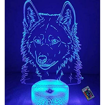 Image of YTDZLTD Creative 3D Wolf Night Light 16 Colors Changing USB Power Remote Control Touch Switch Decor Lamp Optical Illusion LED Table Desk