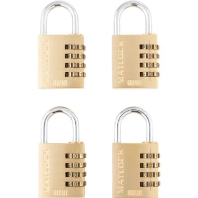 Image of Matlock 4 Dial Brass Combination Padlocks 40mm, Pack of