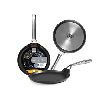 Image of IBILI Titan Crepe Pan, 22 cm, Cast Aluminium, Non Stick, Suitable for Induction Hobs, Black