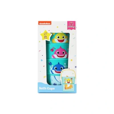Image of Baby Shark Bath Cups 3 Pack Toys Educational &amp; Fun 6M+ Animal Print Stackable Fill Up Buckets N Spill Bathtub Toy For Toddlers/Children
