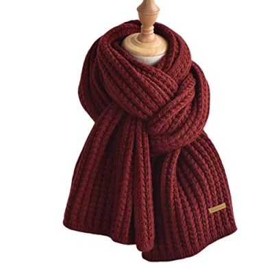 Image of HGJH Scarfs For Women Lightweight Women&#039;S Scarf Winter Fashion Shawl Imitation Cashmere Knitting Solid Color Burgundy Thick Trend Christmas Scarves Warm