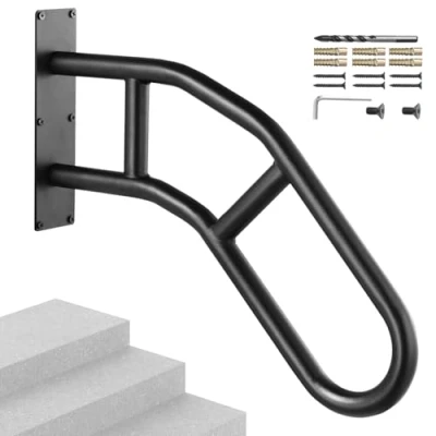 Image of VEVOR HR 03 32 Outdoor 32&quot; Length Wall Mount Safety Railings for 1 3 Steps, U Shaped Matte Black Finished, Stair Handrails Kids, Elderly, Pregnant Women, Disabled