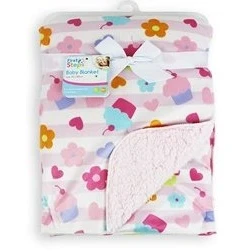 Image of Baby Blanket Soft Colourful Mink Sherpa Lining Printed Design 0months+ 30 Wash Fleece Flowers