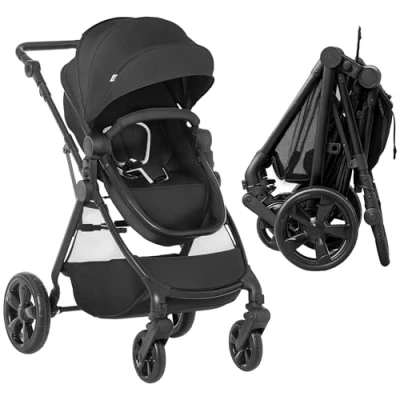 Image of HOMCOM Baby Stroller Pushchair 2 in 1 Lightweight Travel Pram Buggy Foldable with Reversible Seat, Fully Reclining Backrest, from 0 to 3 Years, to15kg, Black