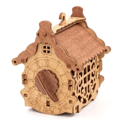 Image of iDventure Happy New Year Treasure Box 3D Puzzle with a Secret for Adults Christmas Decoration Tree Toy Cryptex Money Cash Small Gift Wooden Escape Room Game
