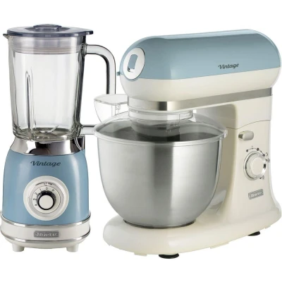 Image of Ariete ARPK38 Retro Style Jug Blender and Stand Mixer Set, Vintage Design Blue