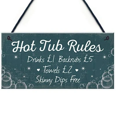 Image of RED OCEAN Funny Hot Tub Rules Novelty Hanging Garden Shed Plaque Party Pool Gift Sign