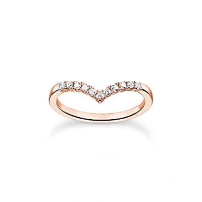 Image of Thomas Sabo Women Ring V Shape with White Stones Rose Gold 925 Sterling Silver, 18K Plating TR2394 416 14