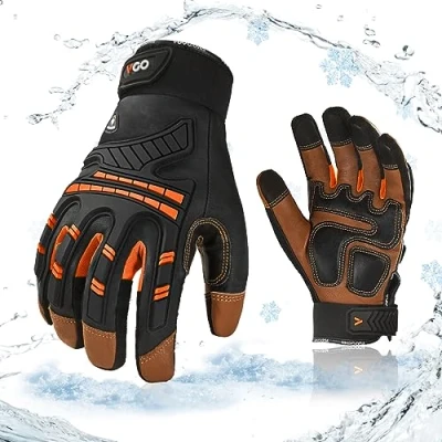 Image of Vgo... 20℃/ 4F Insulated Work Gloves Winter Freezer Glove Waterprooof Full Goat Leather 1Pair GA8954FW(Orange,XXL)