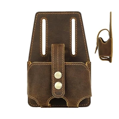 Image of Leather Tape Holders Holster Measure Holder Tool Tapes Pouch Attach Belt For Carpenters Electricians