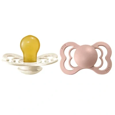 Image of BIBS Supreme Soother 2 Pack, BPA Free Dummy Pacifier, Symmetrical Nipple. Natural Rubber Latex, Size (6 18 Months), Ivory/Blush
