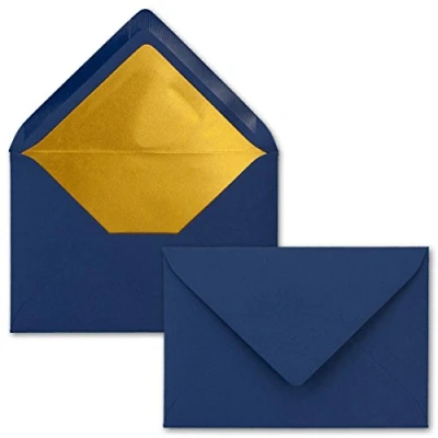 Image of NEUSER PAPIER envelopes Night Blue 25 pieces letter DIN C6 114 x 162 mm 11.4 16.2 cm wet glue matt surface &amp; gold metallic lining without window for invitations