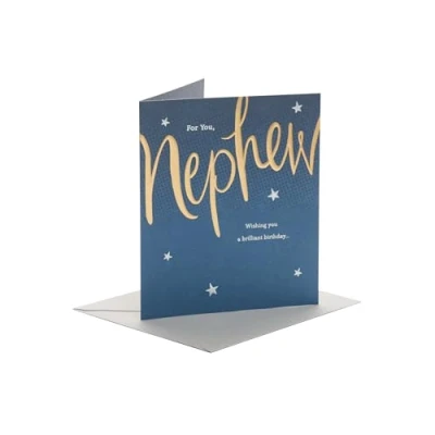 Image of UK Greetings Birthday Card for Nephew Gold &amp; Silver Foil Design, blue, 159mm x 184mm