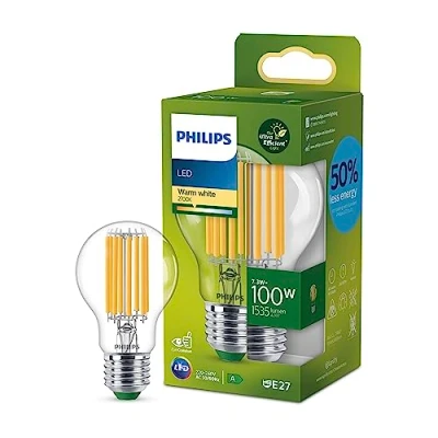 Image of PHILIPS Ultra Efficient Energy Saving Lights, LED Light Source, 100W, A60, E27, Warm White 2700 Kelvin, Clear