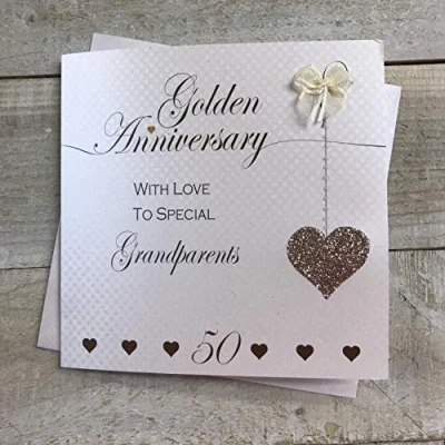 Image of WHITE COTTON CARDS LLA50 50th Anniversary Handmade Card Grandparents Golden by GP,grey,16cm x 16cm