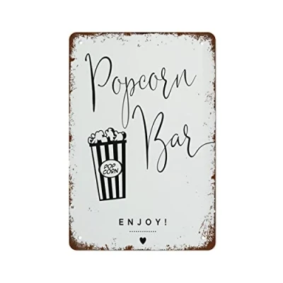 Image of Popcorn Bar Sign Minimalist Wedding 12x8 Inch Wall Decor Retro Art Tin Funny Decorations for Home Pub Cafe Farm Room Metal Poster