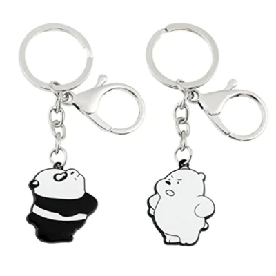 Image of YEHJDSMD Cartoon Panda Keychain 2pcs Cute Bear Car Keyring Charm Bag Airpods Pendant Fashion Metal Key Chains Funny Couple Keyfob Gifts, Black, M