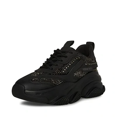 Image of Steve Madden Women&#039;s Possession Sneaker, Black Rhinestone, 6.5 UK