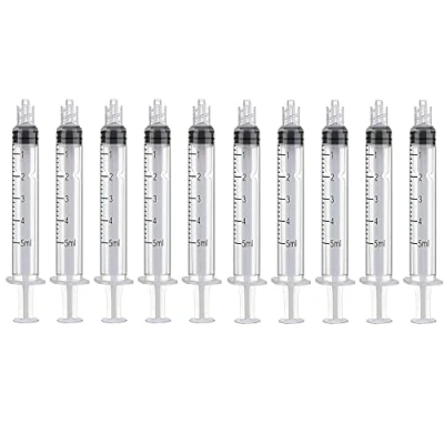 Image of 10 Pack 5ml Luer Lock Syringe, Plastic Syringes with Tip No Needle for Scientific Lab