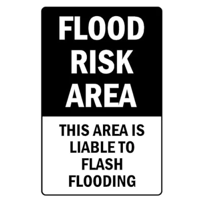 Image of Flood risk area liable to flash flooding safety sign Self adhesive sticker (200mm x 150mm)
