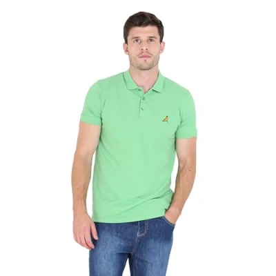 Image of BRAVE SOUL Men&#039;s Short Sleeve Golf Polo Shirt Button Up Regular Fit Green T Sports Tee Top for Men UK, Size L