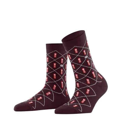 Image of Burlington Women&#039;s Phone Booth W SO Cotton Patterned 1 Pair Socks, Red (Barolo 8526), 3.5 7