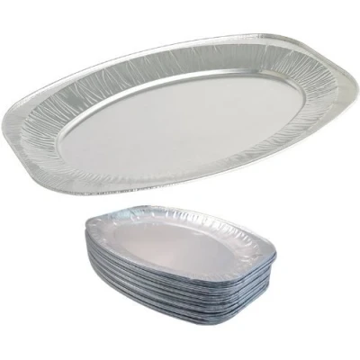 Image of 20 x 17&quot; Oval Silver Embossed Foil Food Platter / Tray Dish (43cm)