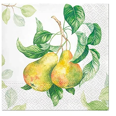 Image of 3 Ply Garden Pear Fruits Tissue Paper Napkins Serviettes 33cm x Pack of 20