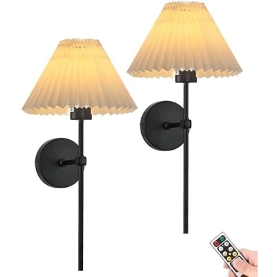 Image of ANUOMY Battery Operated Wall Sconces Set of Two with Remote,Rechargeable Lights Timer,Indoor Non Hardwired Wireless Lamp Light Fixtures Black for Bedroom Living Room Bathroom
