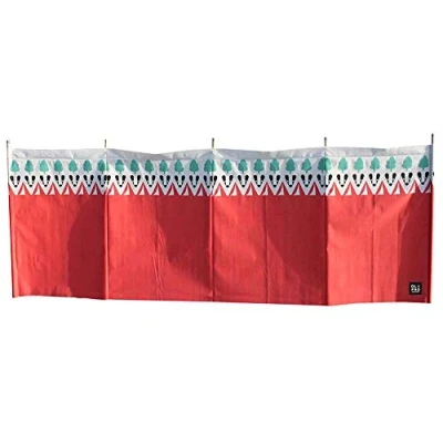 Image of OLPRO Outdoor Leisure Products Wooden Pole Patterned Windbreaks 4.8m Long (Witley Red) 5 Steel Tipped Windbreak