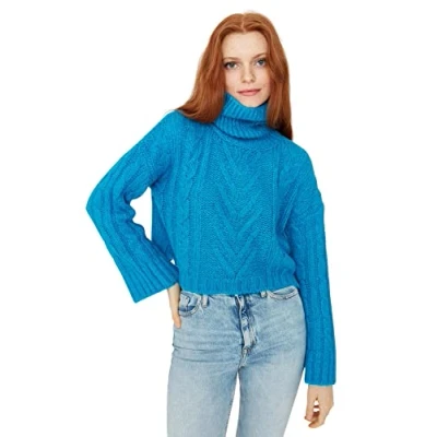 Image of Trendyol Women Regular Basic Turtleneck Knitwear Sweater Blue