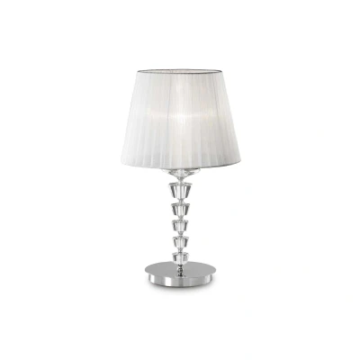 Image of Pegaso 1 Light Small Table Lamp Chrome, White, Crystal with Organza Shade, E27