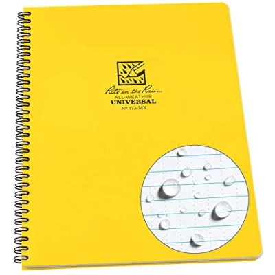Image of Rite In The Rain Waterproof Paper Notepad Yellow Polydura Cover 84 Pages 42 Sheets Wire Spiral Binding Imperial Ruler 8½ X 11 Inch